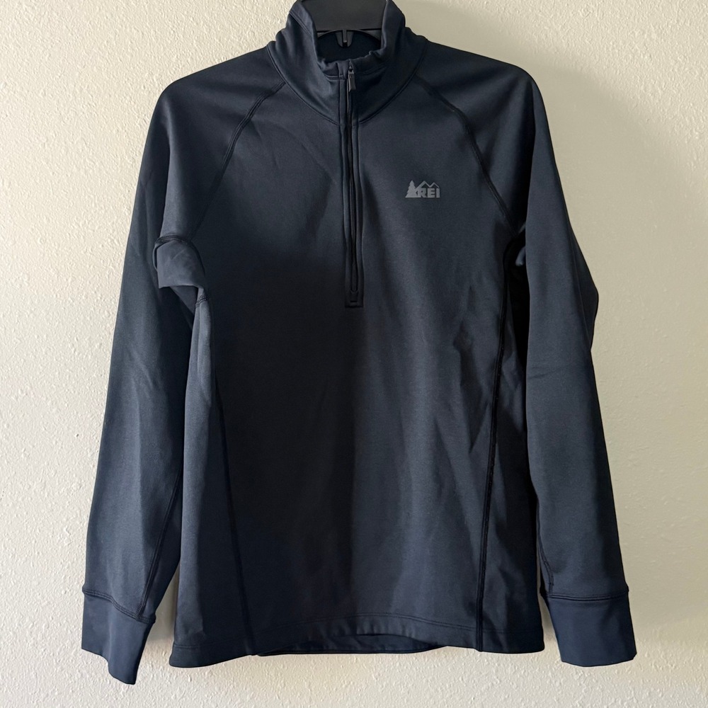 REI Womens Black Quarter Zip Fleece Lined Pullover Activewear Top Small